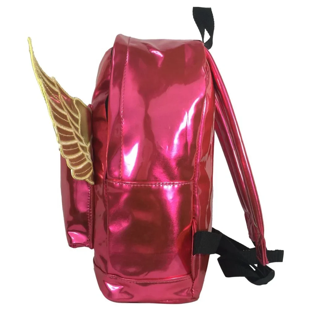 Kids Metallic Pink Wing Backpack - 3D Gold Wings